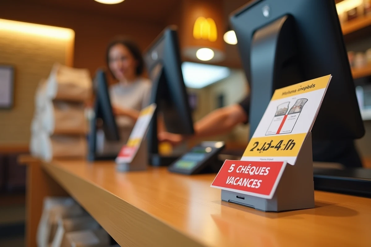 Signalétique acceptation des Chèques Vacances au comptoir d'un McDonald's