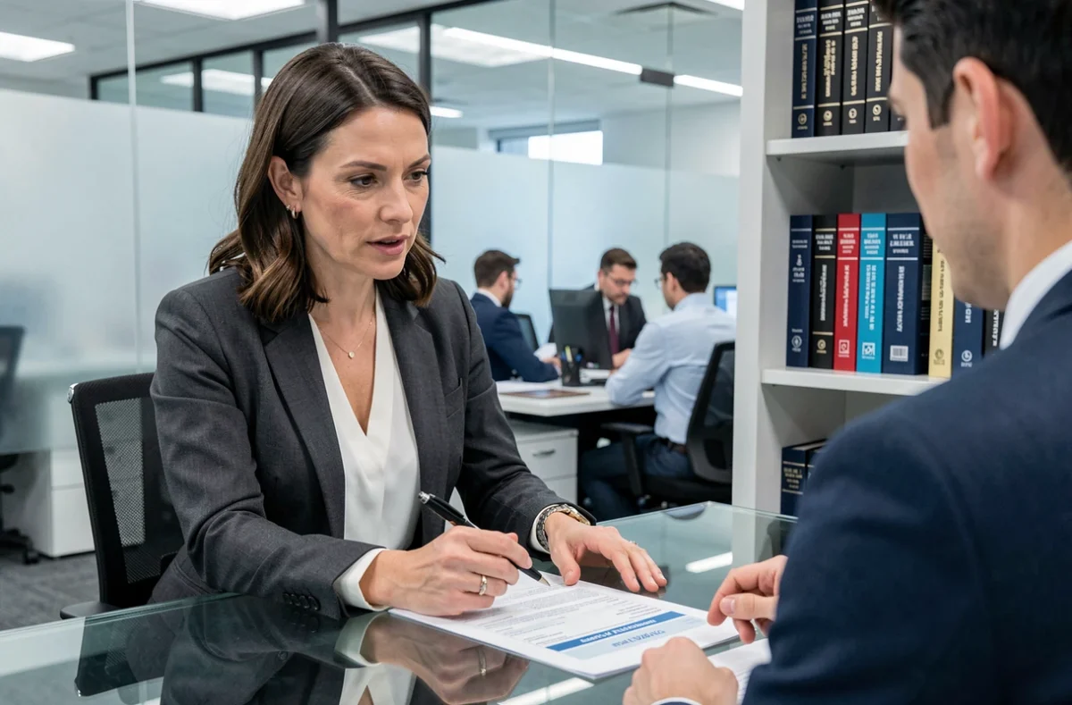 Femme comptable expliquant le barème d'imposition sur les revenus à un client dans un bureau professionnel