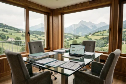 Bureau de courtier en assurance dans les Pyrénées-Atlantiques avec vue sur les montagnes