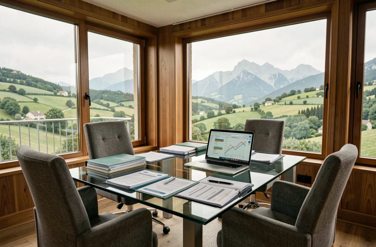 Bureau de courtier en assurance dans les Pyrénées-Atlantiques avec vue sur les montagnes