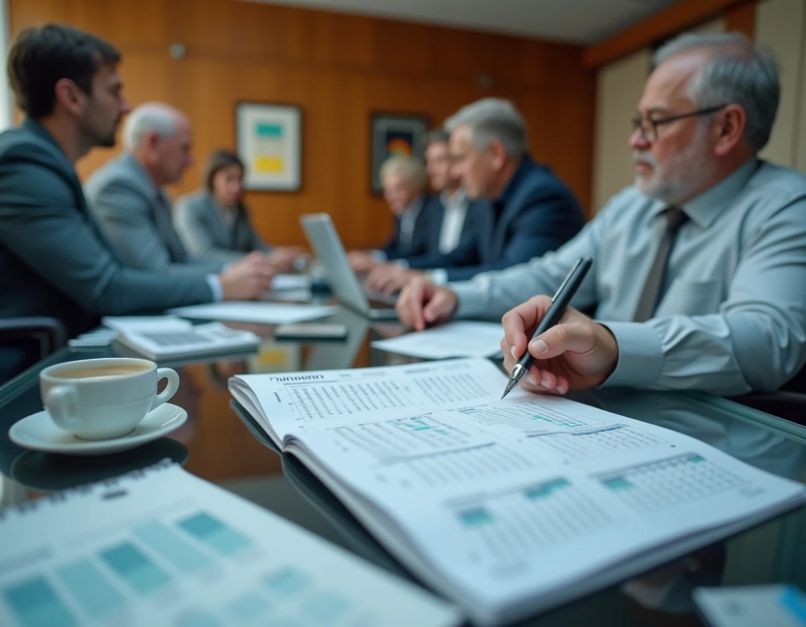 Dirigeant d'entreprise planifiant les échéances de l'impôt sur les sociétés 2026 lors d'une réunion de direction