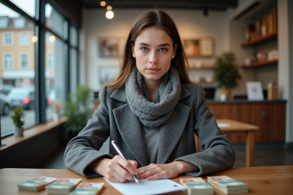 Jeune femme préparant un dépôt dans une banque locale