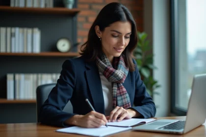 Femme d'affaires analysant des graphiques financiers au bureau