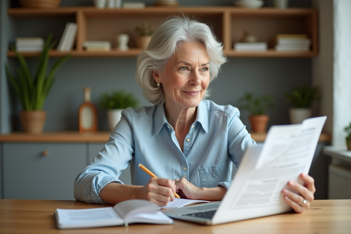 Femme confiante de 60 ans travaillant à la maison