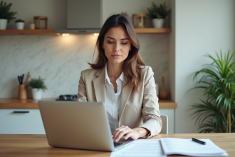 Femme d affaires travaillant sur des documents immobiliers