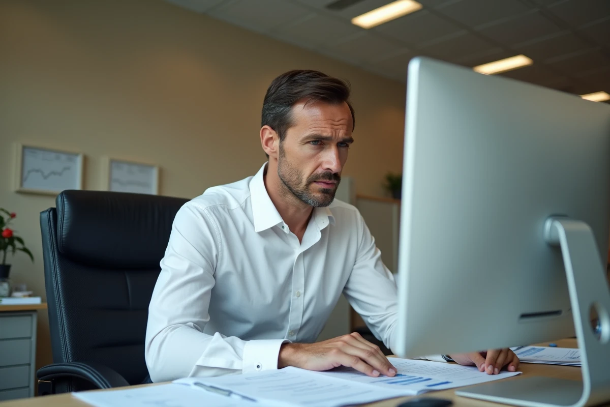 Fonctionnaire masculin inquiet examinant sa fiche de paie après la hausse du point d'indice 2026