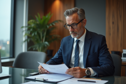 Homme d'affaires en costume dans un bureau moderne