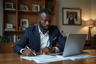 Homme africain en costume dans un bureau élégant