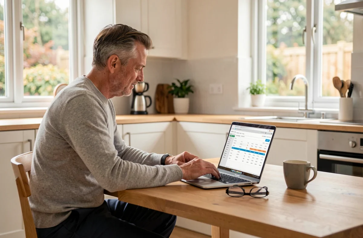 Homme consultant son compte CIC épargne salariale sur ordinateur depuis son domicile