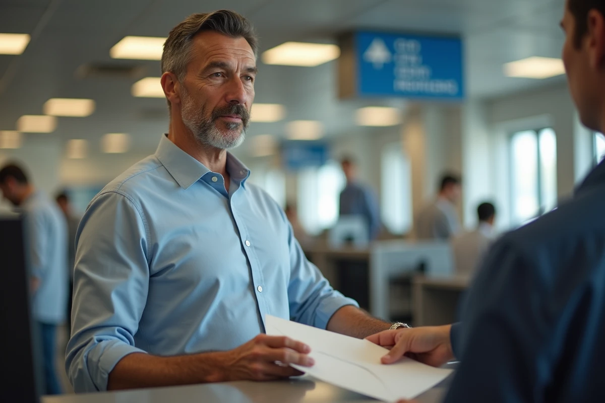 Homme envoyant un courrier dans un centre postal urbain