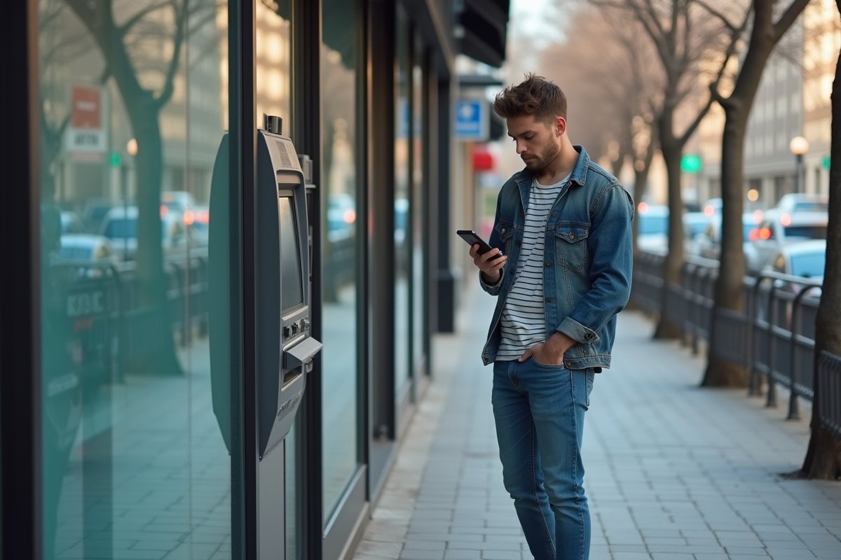 Jeune homme regarde son smartphone près d