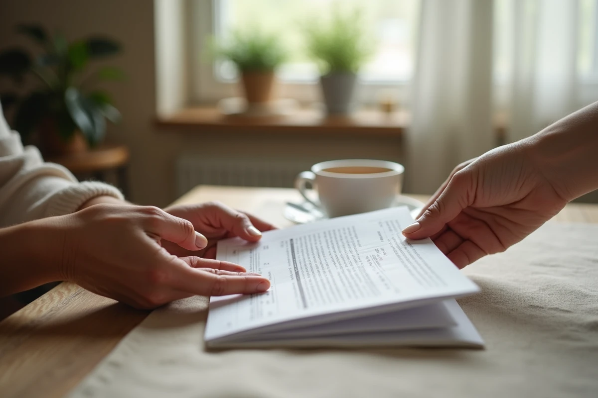 Mains de deux générations tenant une enveloppe d'assurance vie, symbolisant le soutien familial après un décès