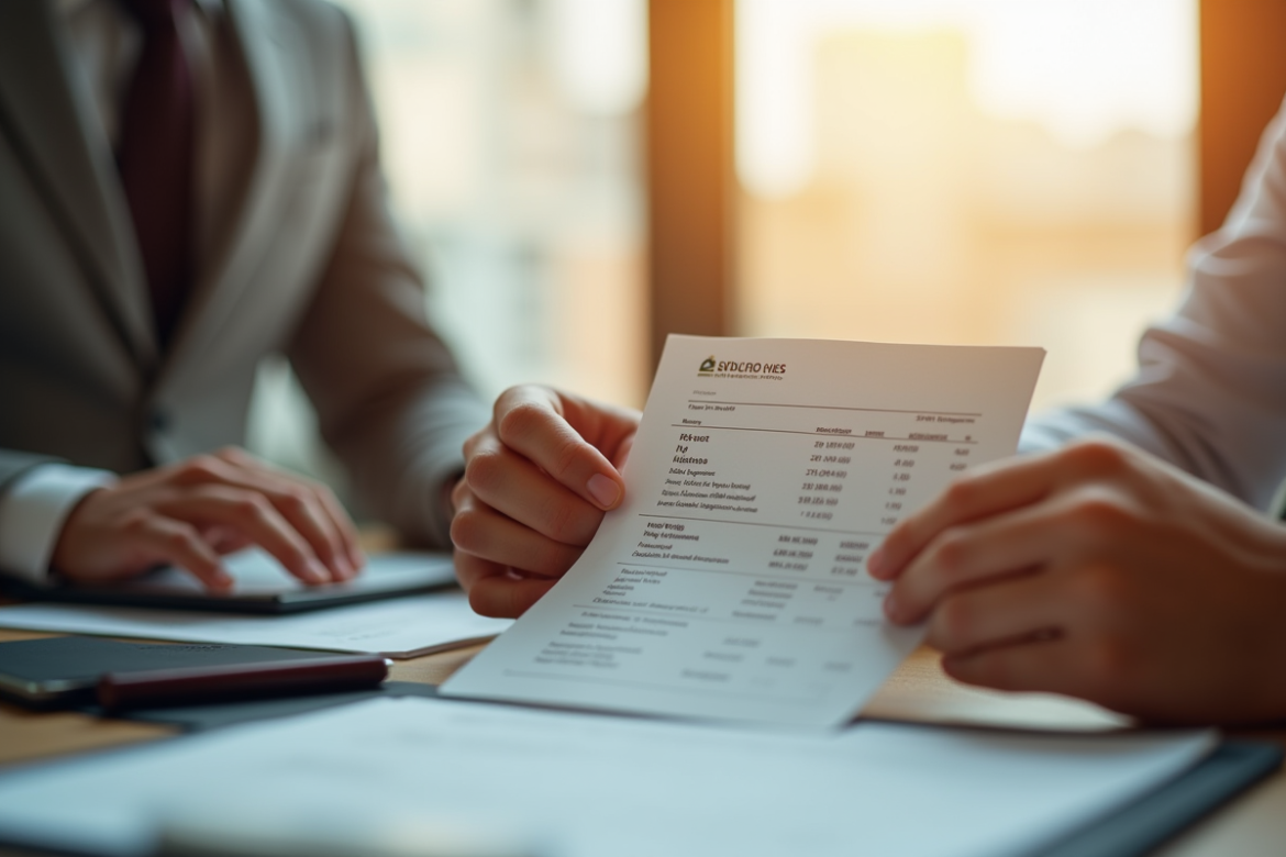 Personne travaillant au bureau tenant une fiche de paie