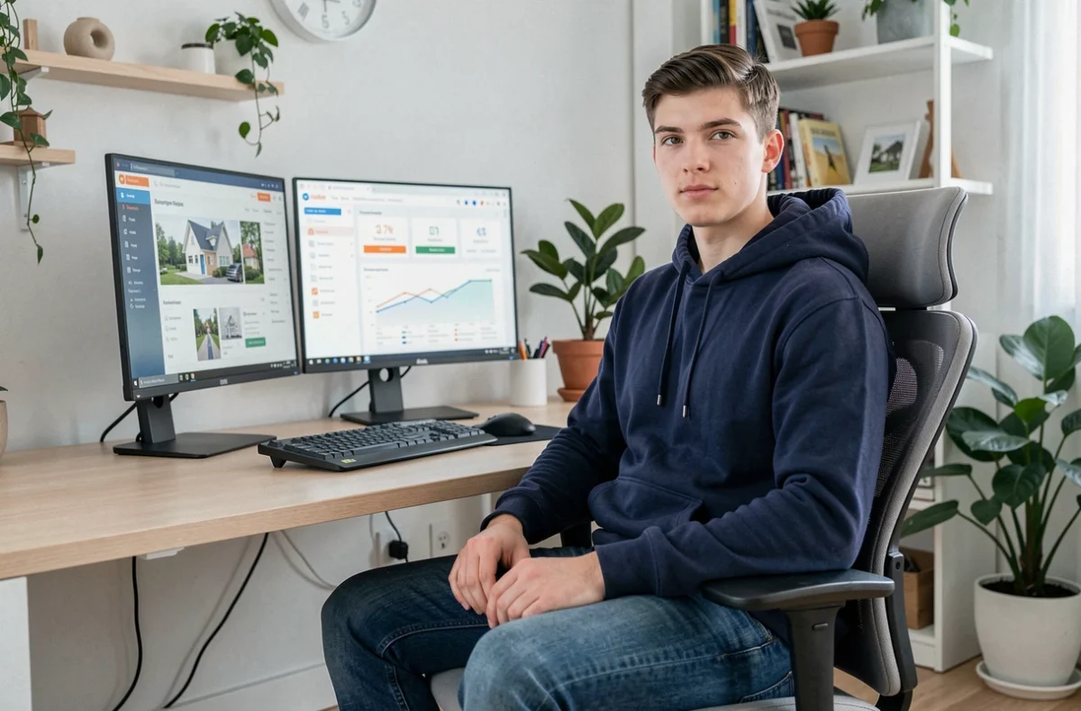 Utilisateur de Pretto accédant à une plateforme en ligne de courtage en rachat de crédit depuis son bureau à domicile