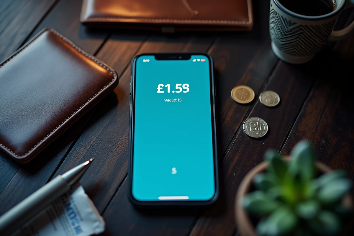 Smartphone affichant un solde bancaire négatif sur une application mobile illustrant un dépassement de découvert autorisé