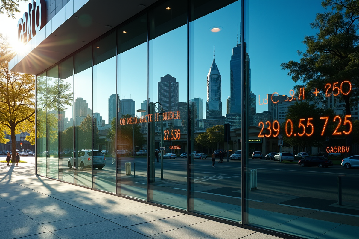 Reflet de la skyline de Melbourne avec taux dinteret fluctuant